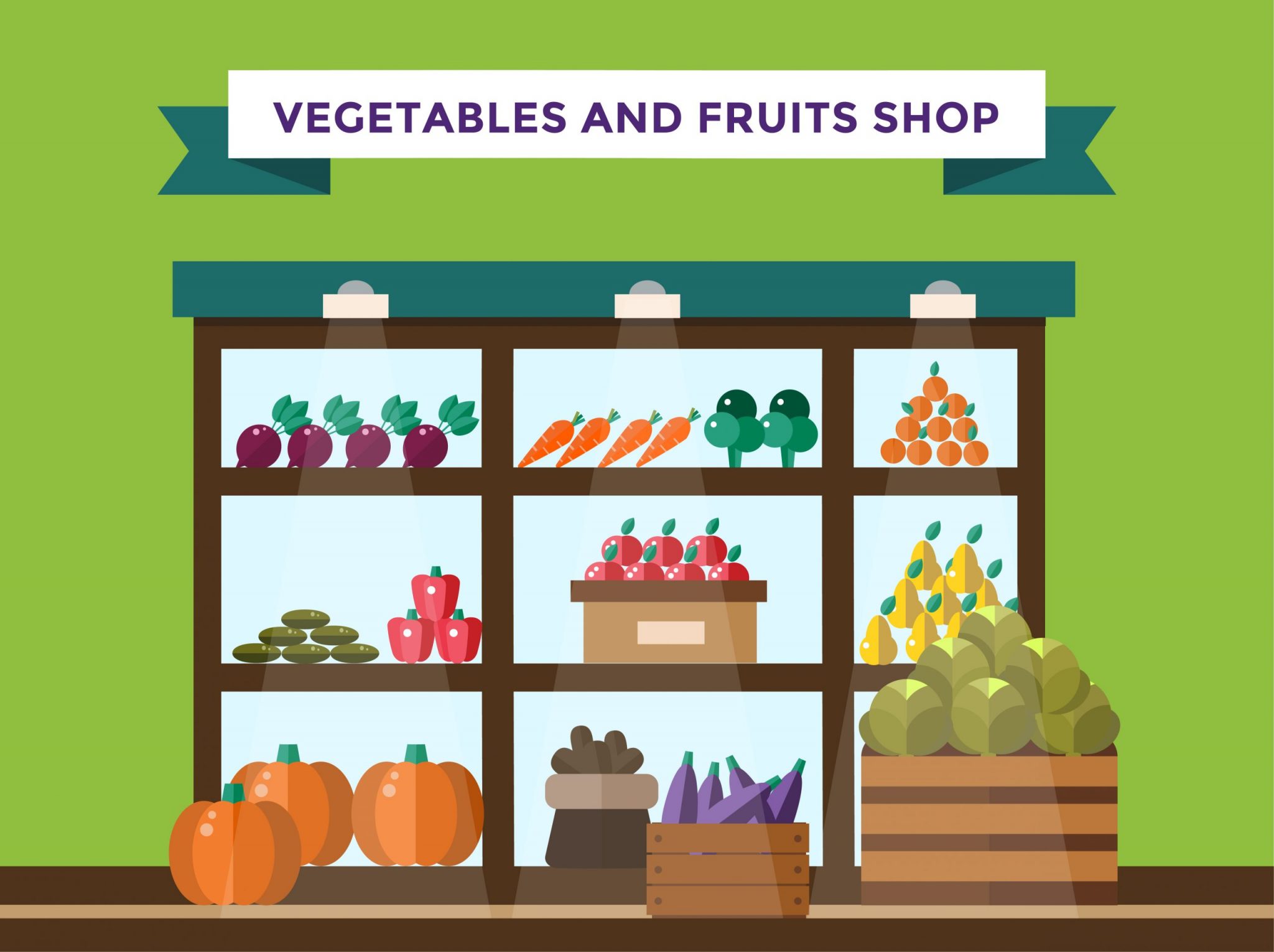 Магазин овощей и фруктов рисунок